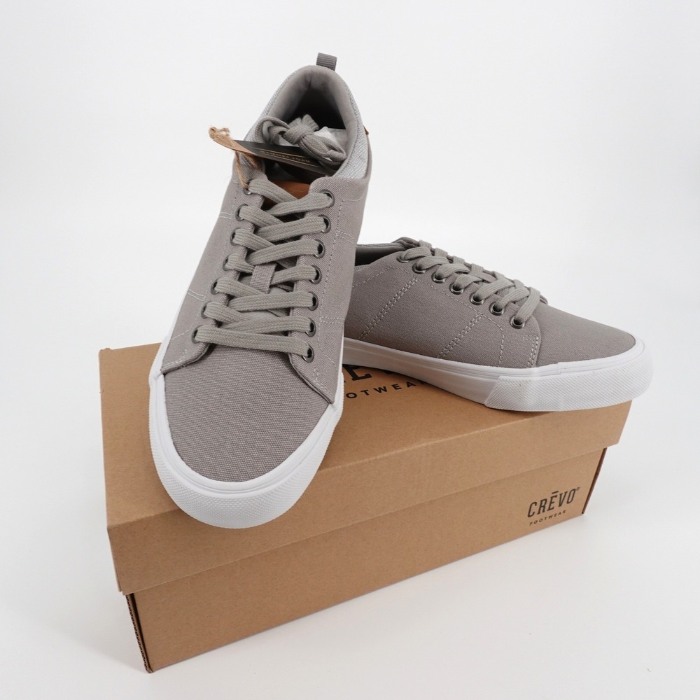 Crevo Brennon Mens Grey Canvas Low Top Sneakers Memory Foam Size 9 Casual NEW